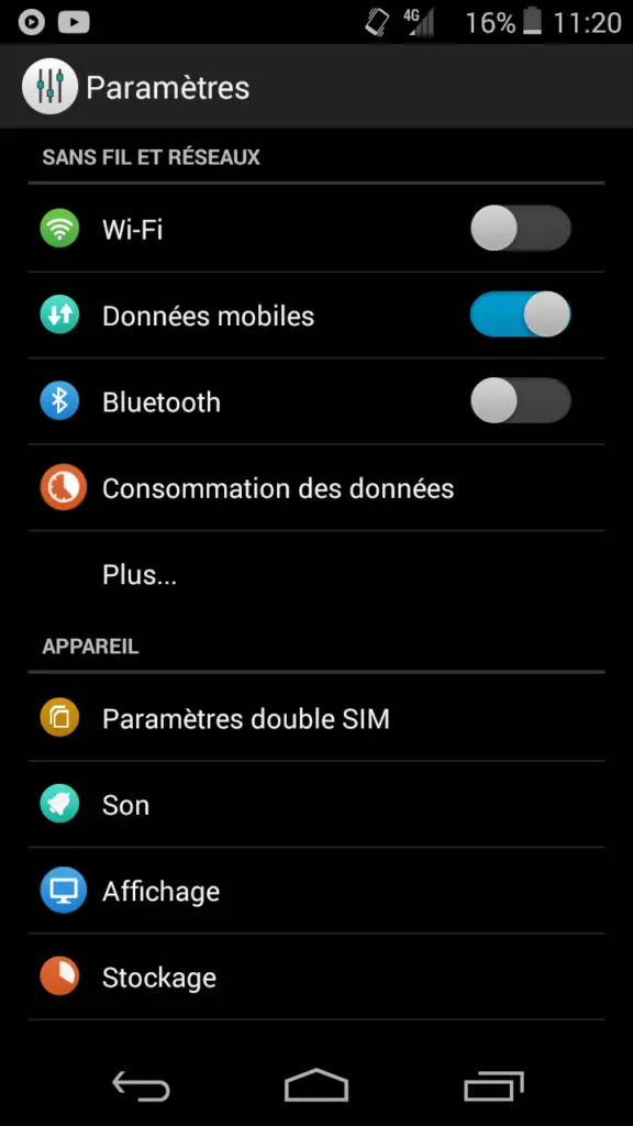 Paramètres du téléphone Android