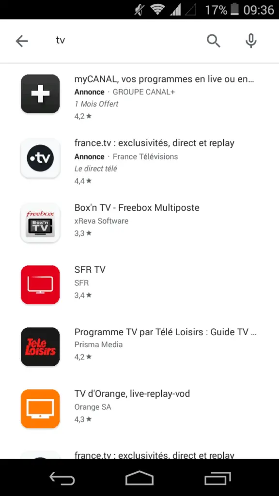 Application TV de votre opérateur smartphone Android