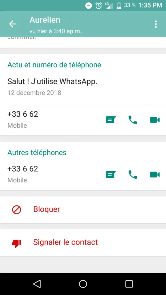 Supprimer un contact Whatsapp en bloquant la personne sur l'application