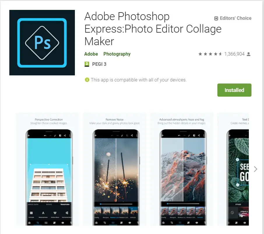 Application de montage photo : Adobe Photoshop Express