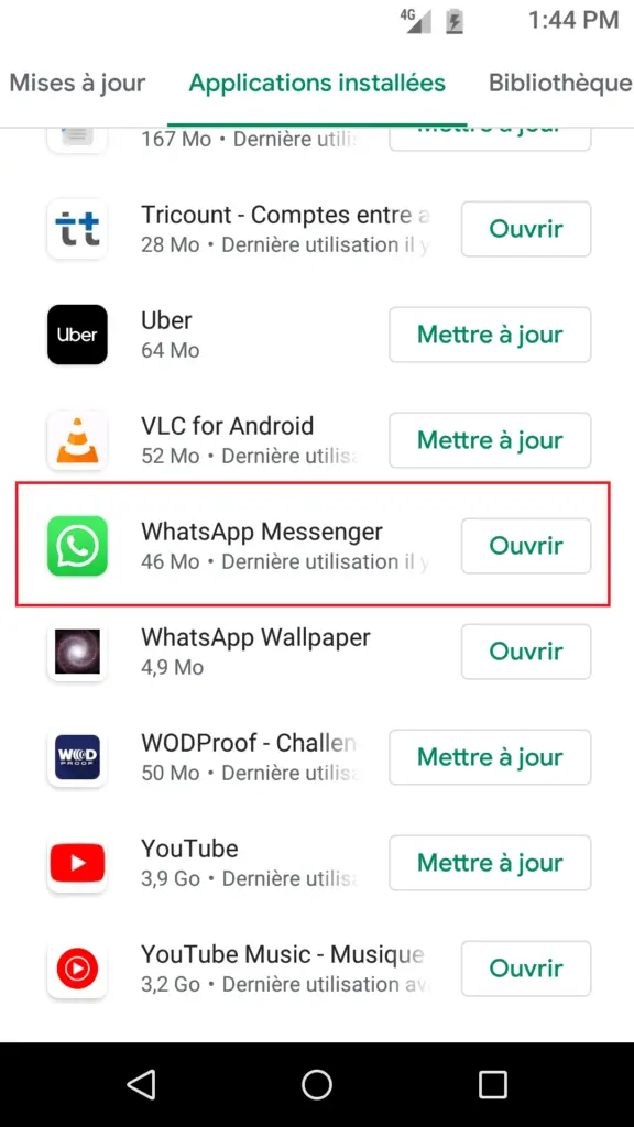 mise à jour whatsapp android