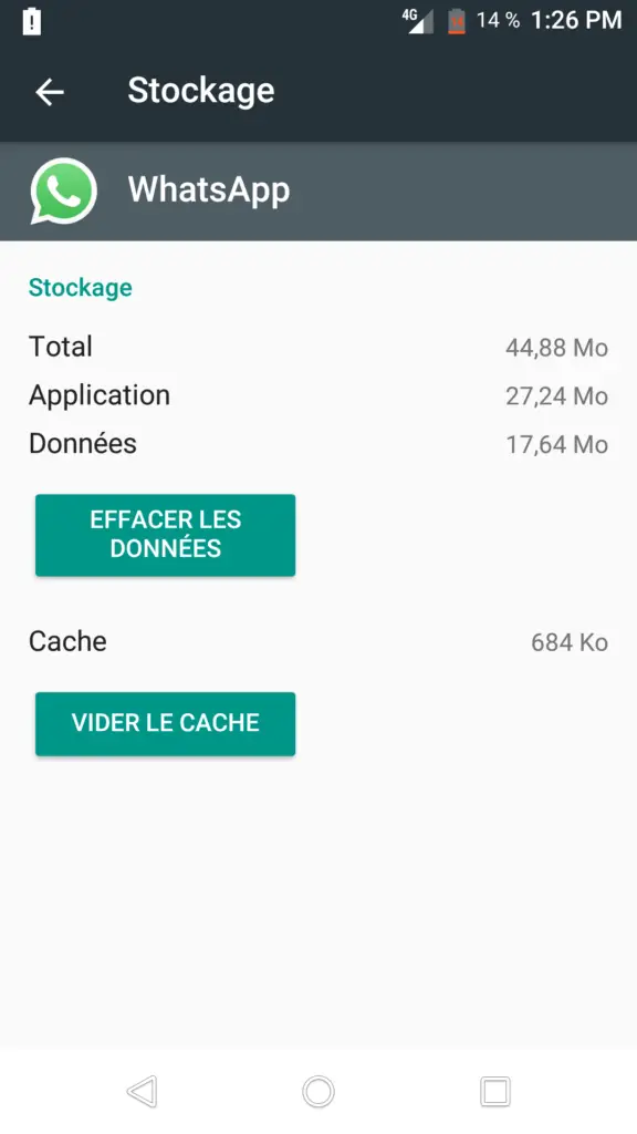vider cache application whatsapp