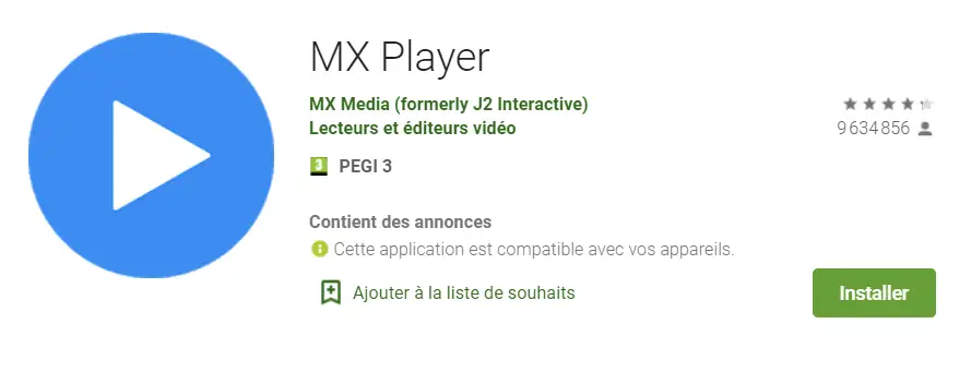 MX player, application to play MKV files on android