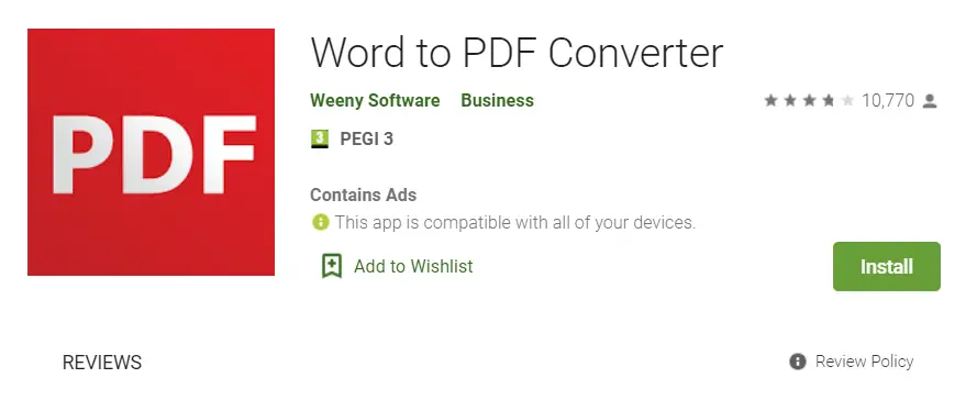 convert word file to PDF on android