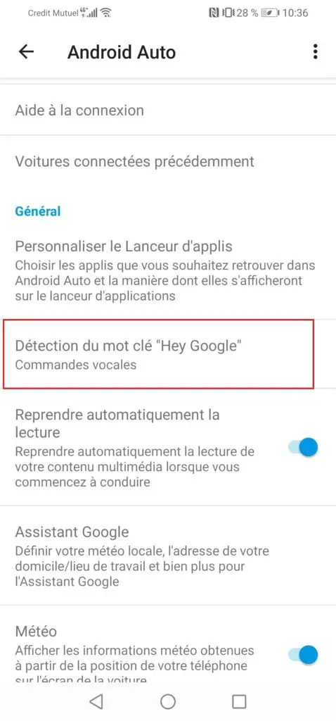 parametres android auto activer assistant google