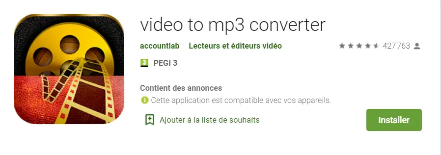 application pour convertir vidéo en format MP3 android