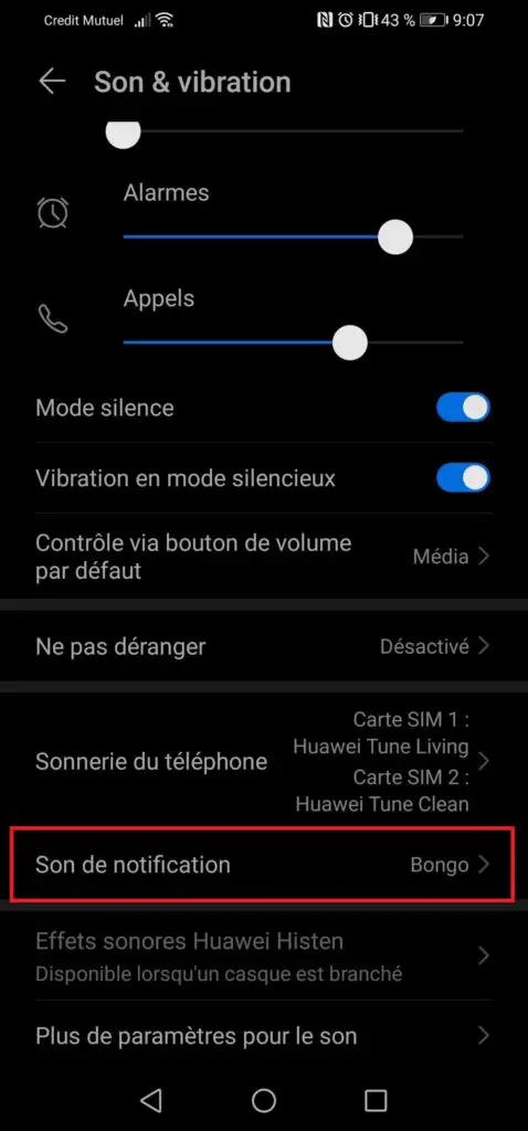 réglages android pour activer sons notifications