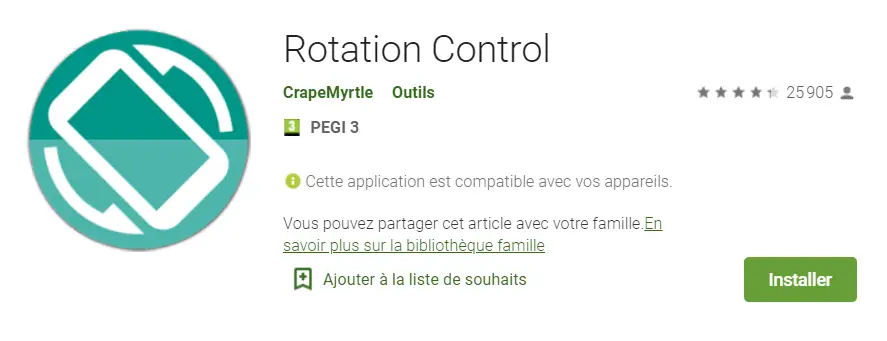 lien pour télécharger application controle rotation automatique smartphone android
