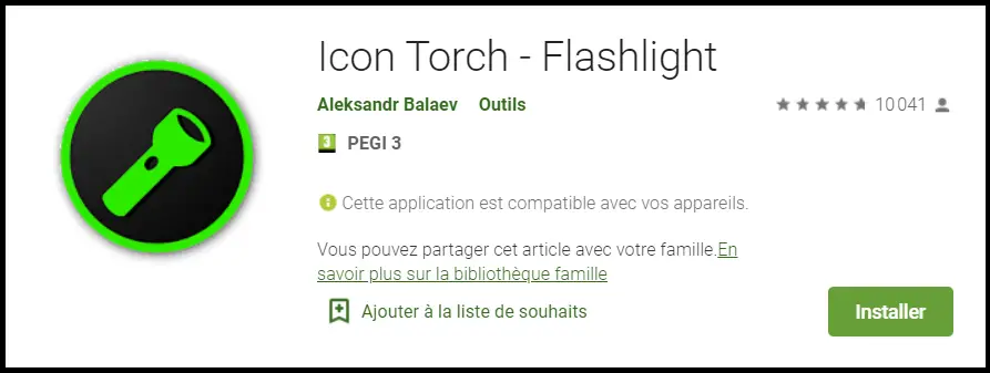 icone d'outil lampe torche sur smartphone android