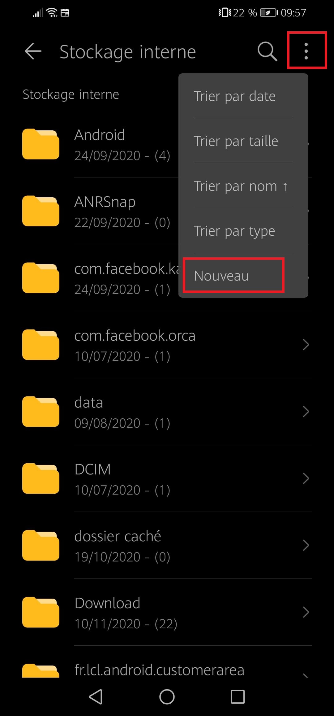 comment créer un nouveau dossier sur écran d'accueil android