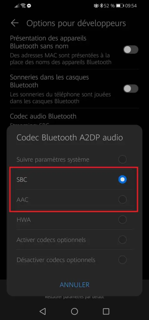 changer codecs Bluetooth pour régler problèmes de son sur Android